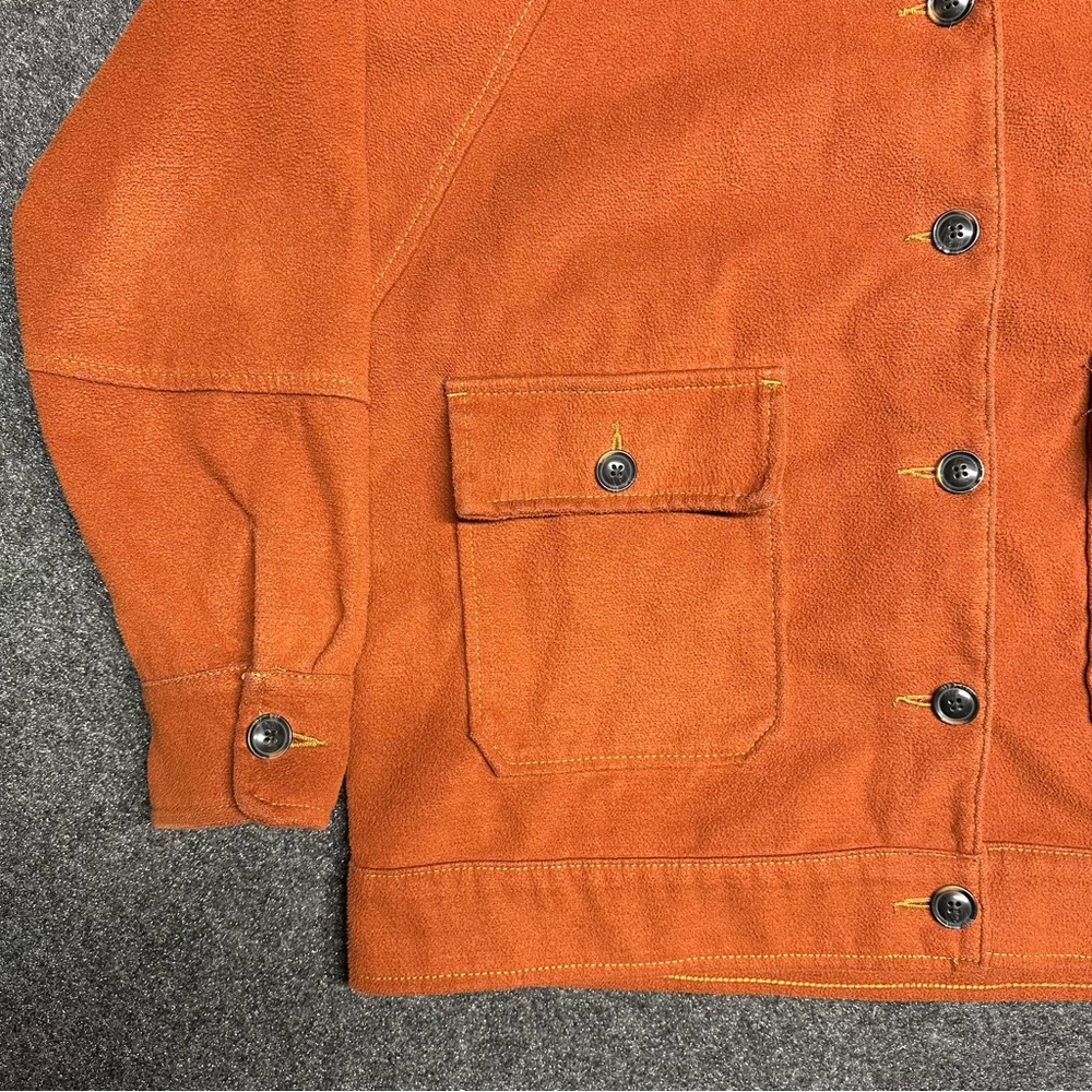 Oversized Fleece Chore Jacket Barn Granola Outdoors Adventure Rust Button Up - Picture 3 of 8